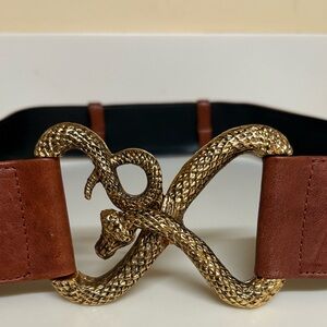 Chic Brown Belt with Gold Snake Buckle